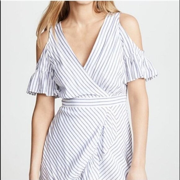 2 for $20 BB Dakota Dress Nautical Beachy Striped Cold Shoulder Ruffle Size 8 - Picture 4 of 10
